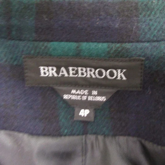 Braebrook Womens Blazer Jacket 4P Petite Green Blue Tweed Vintage Plaid - Picture 6 of 14